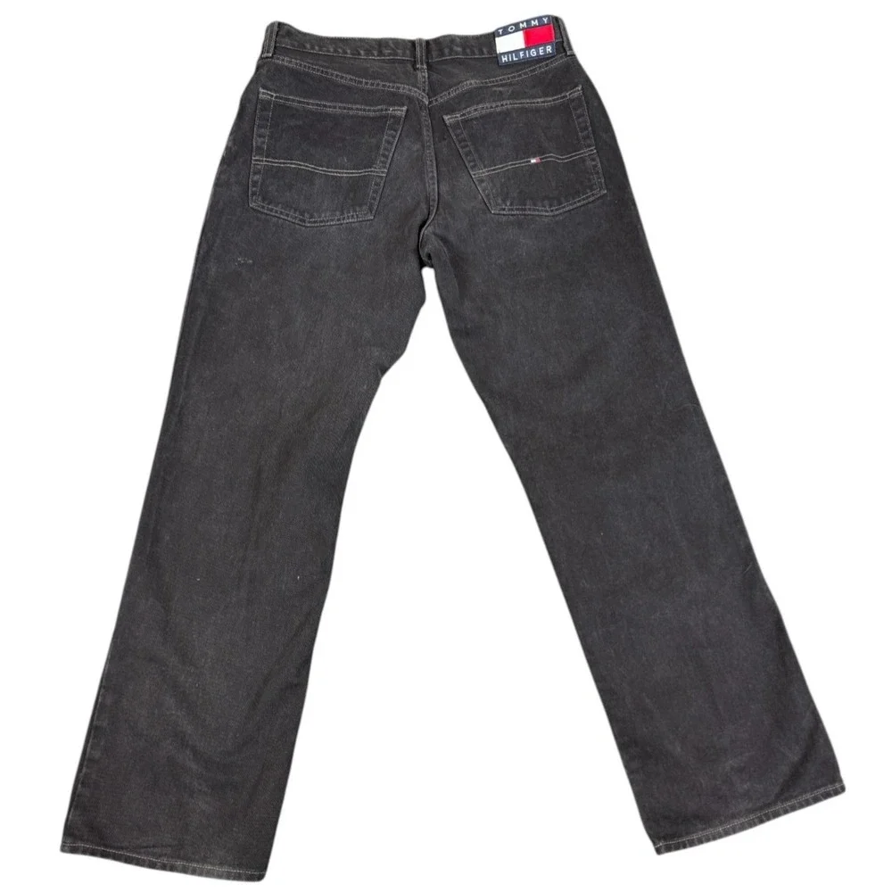 Tommy Hilfiger Jeans Men's 32x31 Black Denim Tapered Leg Vintage Flag‎ Baggy 90s